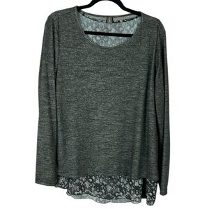 Denver Hayes Casual Floral Twofer Split Back Long Sleeve Tunic Top XL Grey